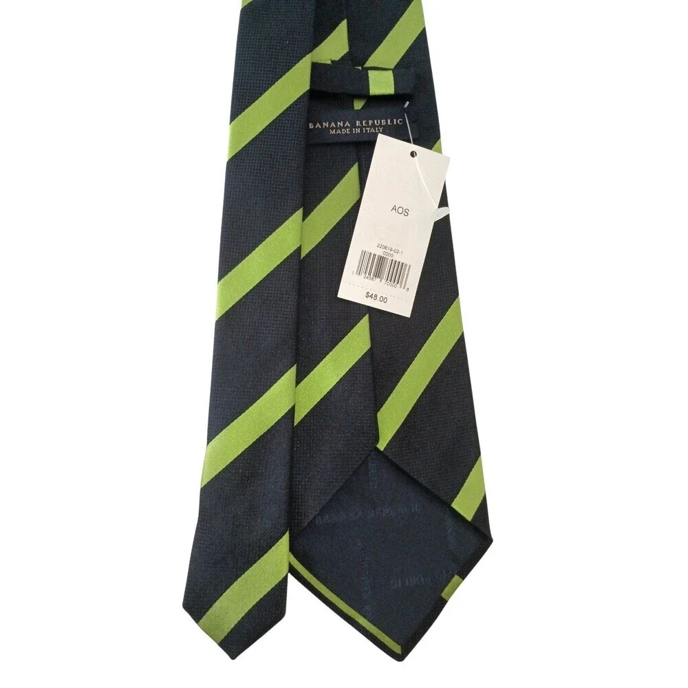 Banana Republic Silk Necktie Black Green Striped Mens Tie Business Classic